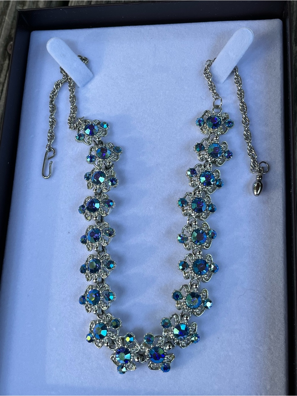 Silver-Tone Blue Aurora Crystal Floral Necklace - Women Jewelry
